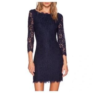 Diane von Furstenberg Zarita Lace Shift Dress Navy Women’s Size 8